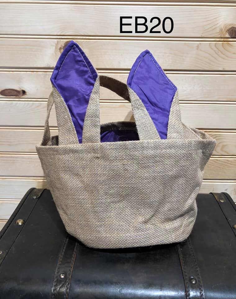 Easter Basket - Real Burlap with Bunny Ears - Purple Ear