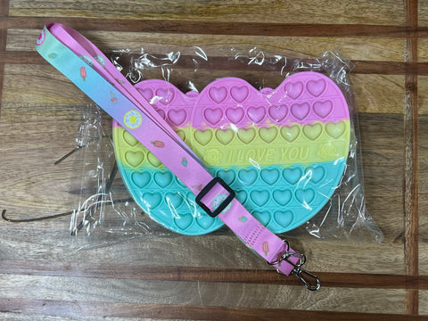 Pop Purse - Pink / Yellow / Green Double Heart “I Love you”