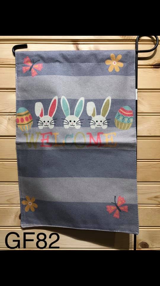 Garden Flag - GF82 - Grey Stripe with 3 Bunnys