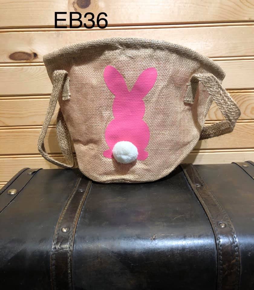 Easter Basket - EB36 - Real Burlap with Pink Solid Bunny
