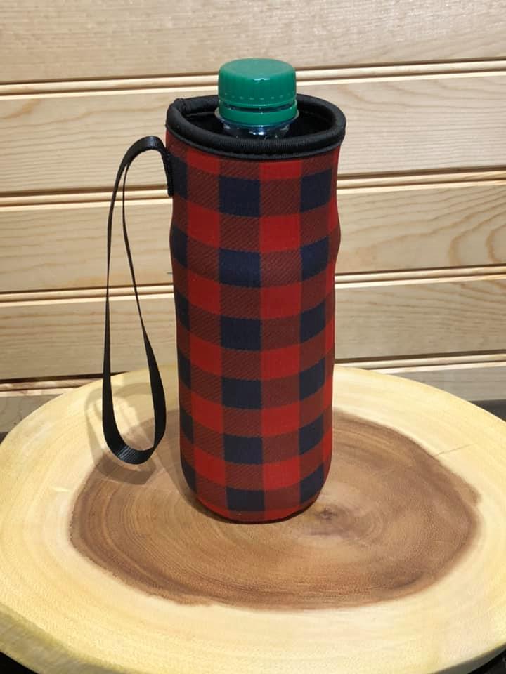 Neoprene Water Bottle Sleeve with Wrist Strap - Red Buffalo