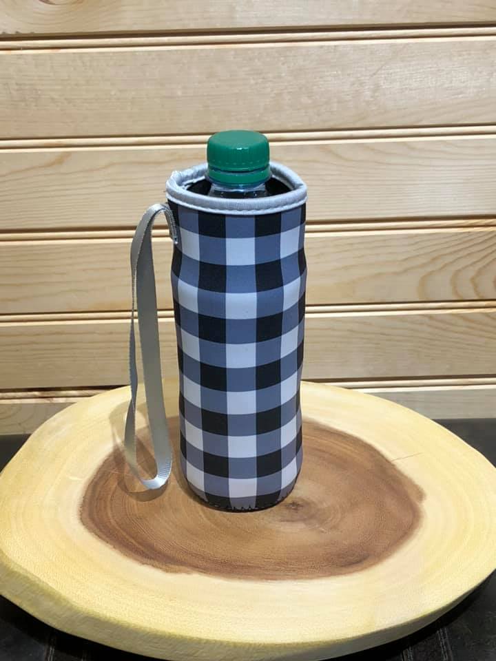 Neoprene Water Bottle Sleeve with Wrist Strap -  White Buffalo