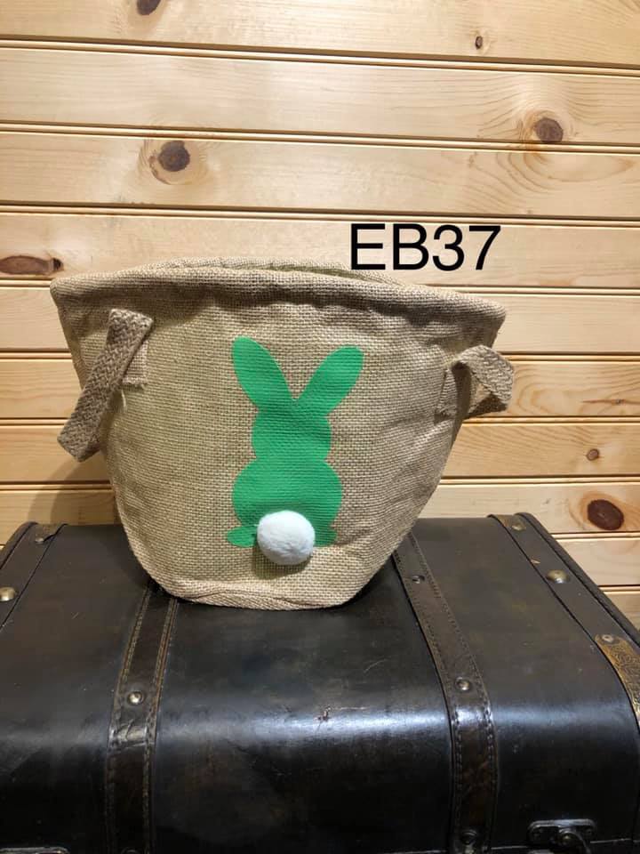 Easter Basket - EB37 - Real Burlap with Green Solid Bunny