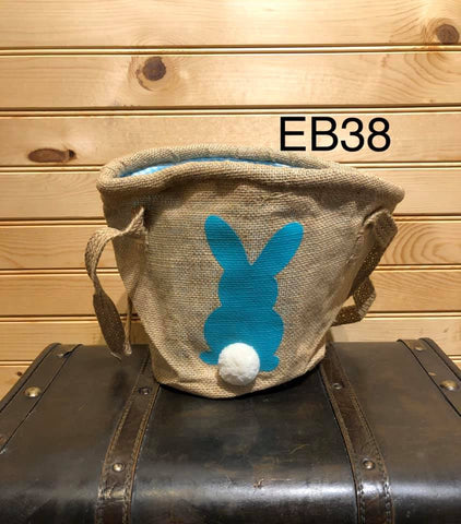 Easter Basket - EB38 - Real Burlap with Teal Solid Bunny