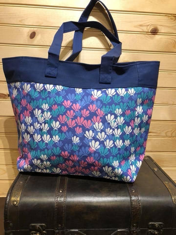 Blue with White/Pink/Teal/Blue Floral Tote
