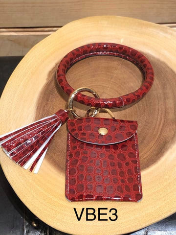 Vegan Leather Bangle with envelope pouch - Red Alligator