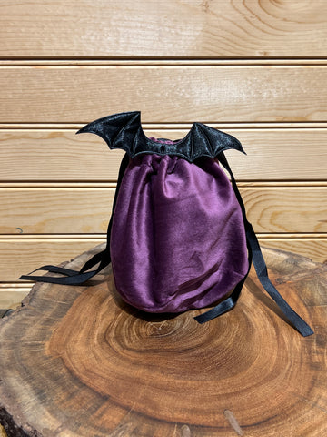 Velveteen Bat Candy Pouch - Purple with Black Bat