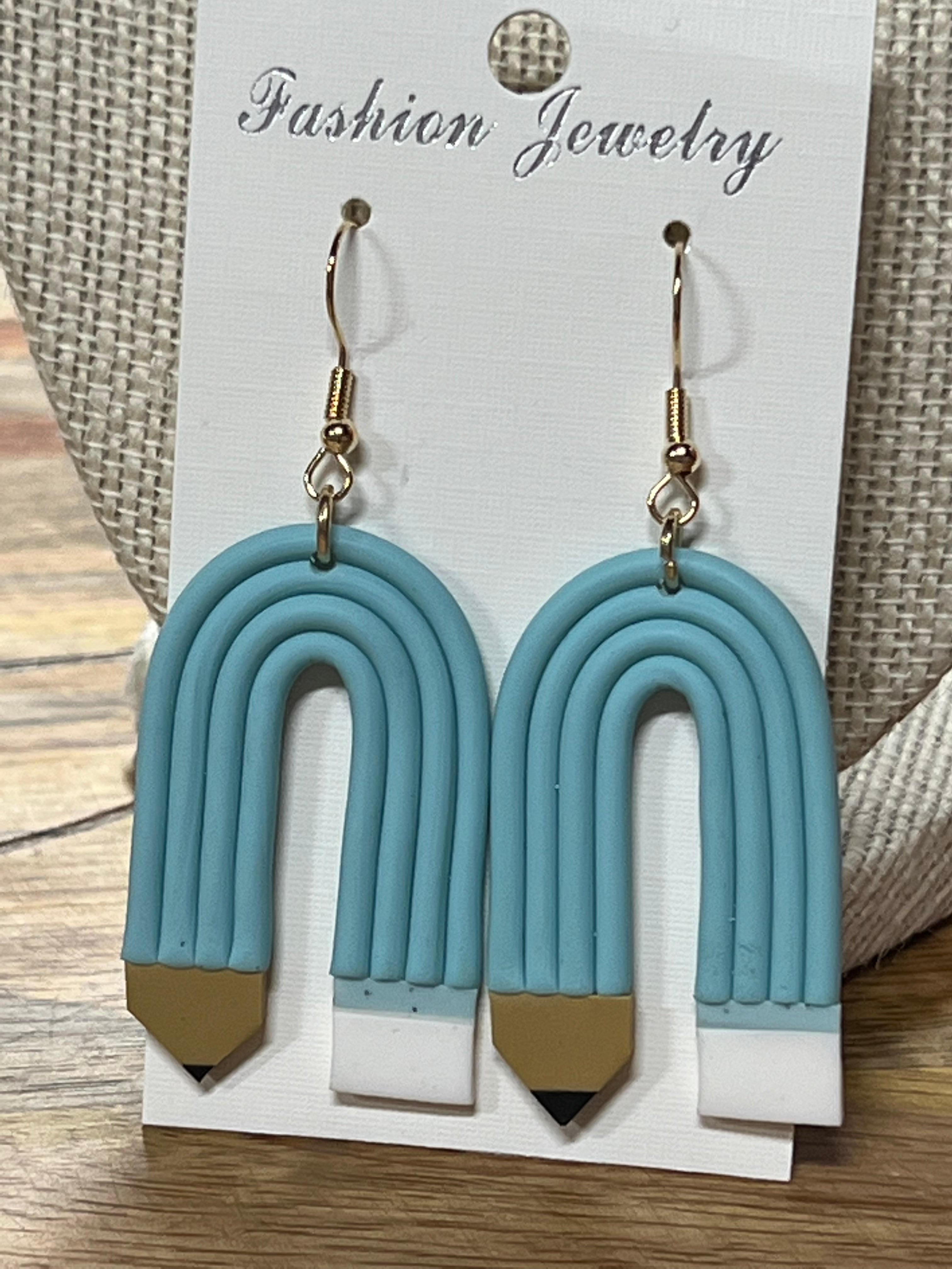 Rainbow shape Pencil Earring - Blue