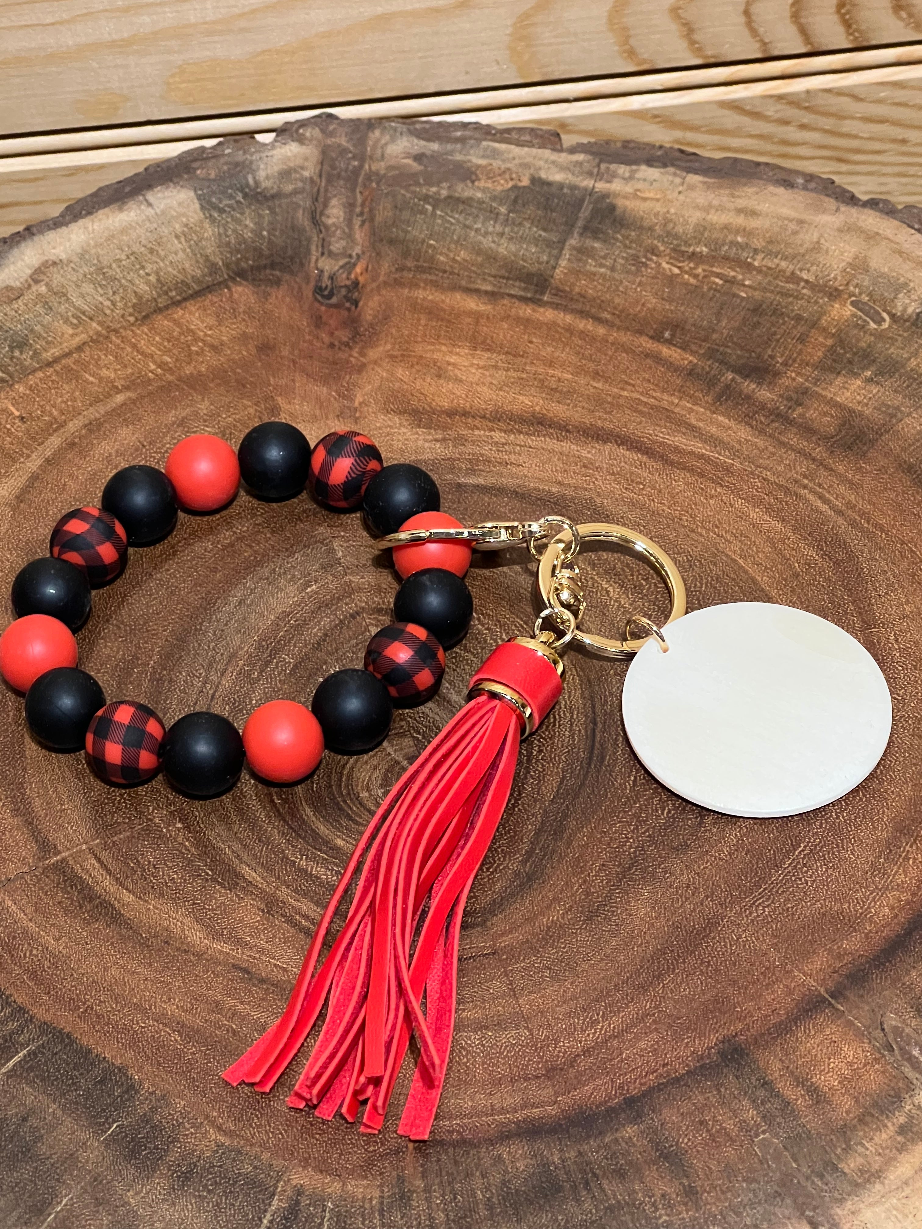 Red Buffalo Silicone Bead Bracelet Keyring