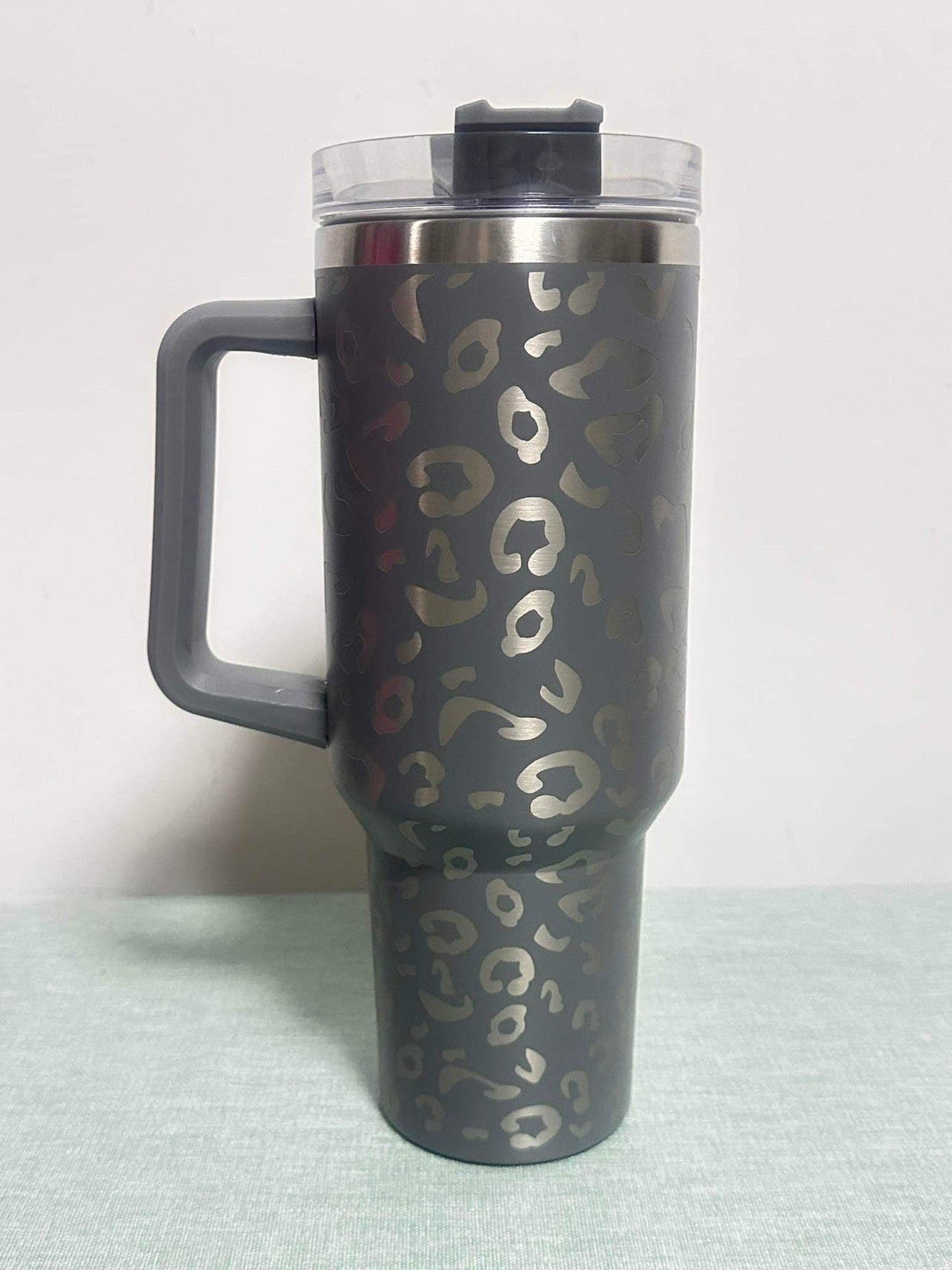 X Large Double Wall Handle Leopard Tumbler - #8 - Grey