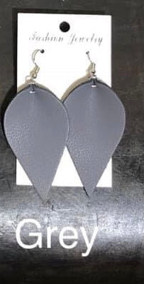 Real Leather Pinch Drop Earrings - Grey