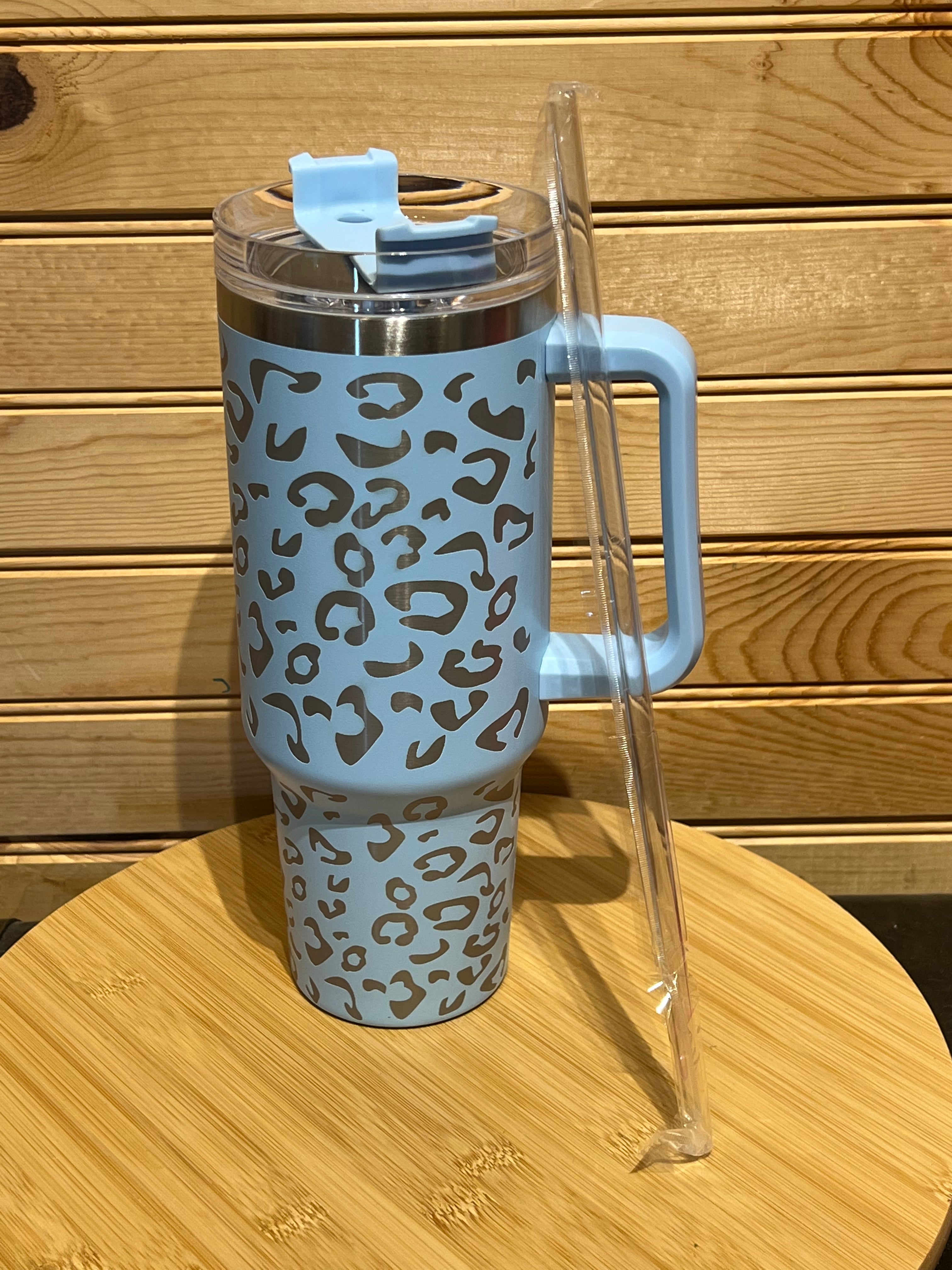 X Large Double Wall Handle Leopard Tumbler.  #5 - Blue