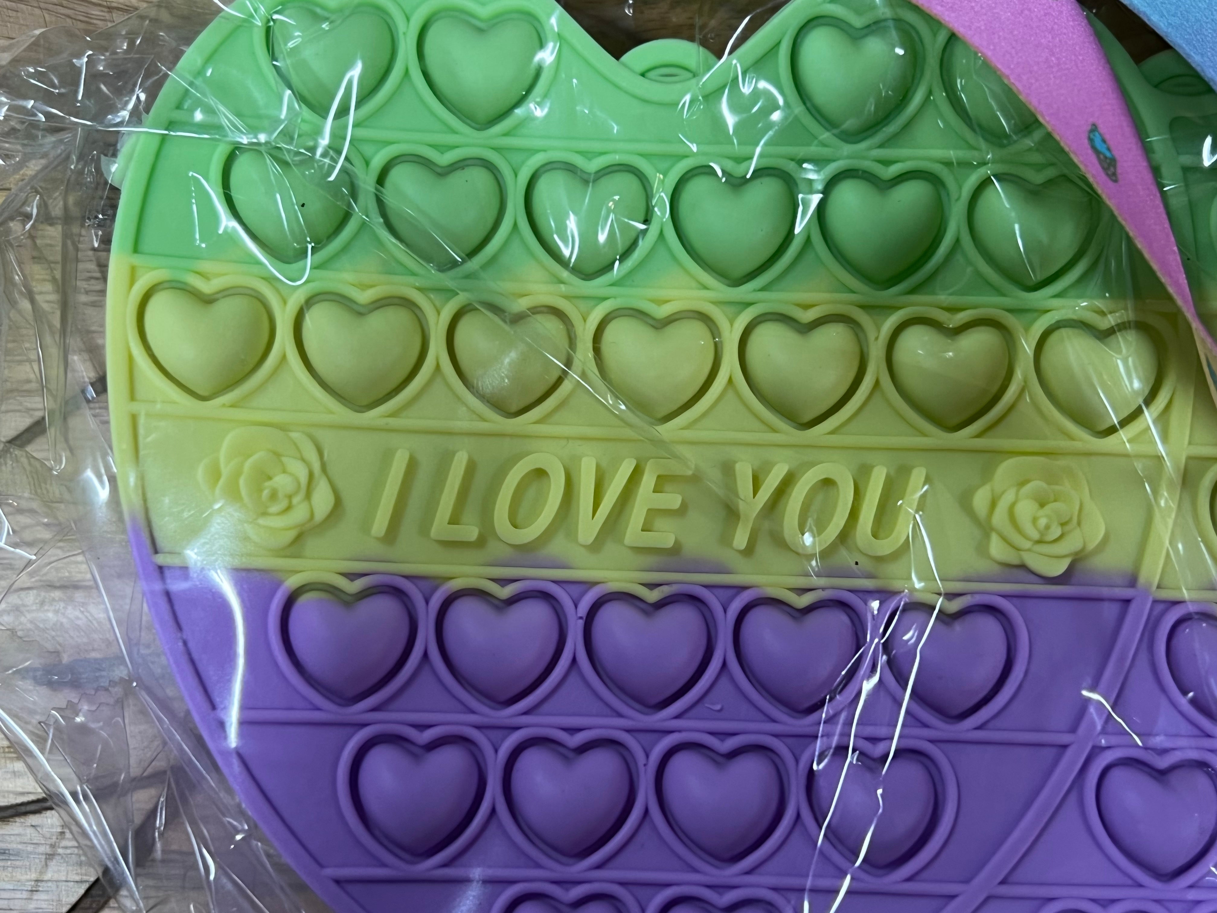 Pop Purse - Green / Yellow / Purple Double Heart “I Love you”