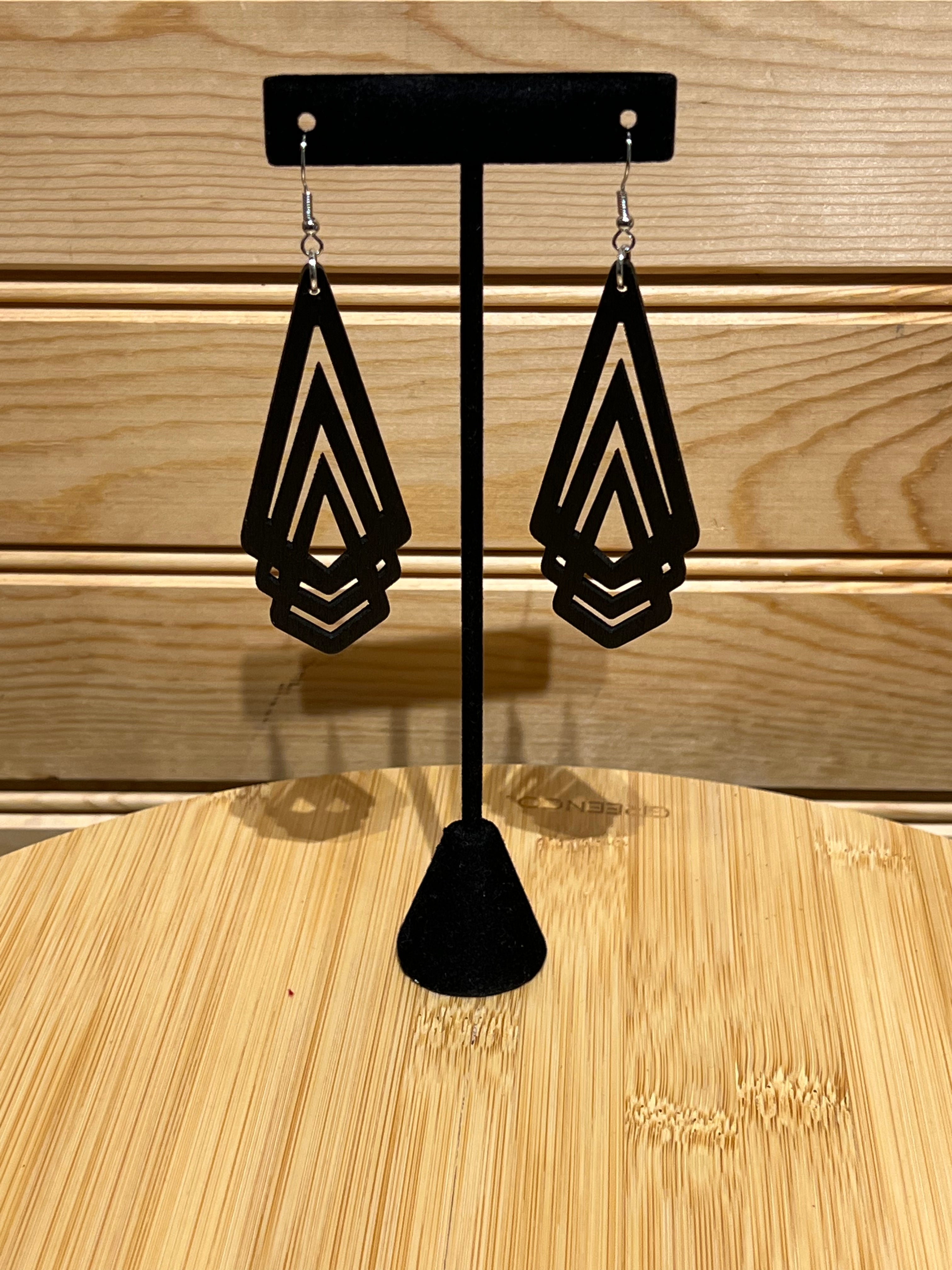 Black Wood Earring - Fancy Tripe Triangle