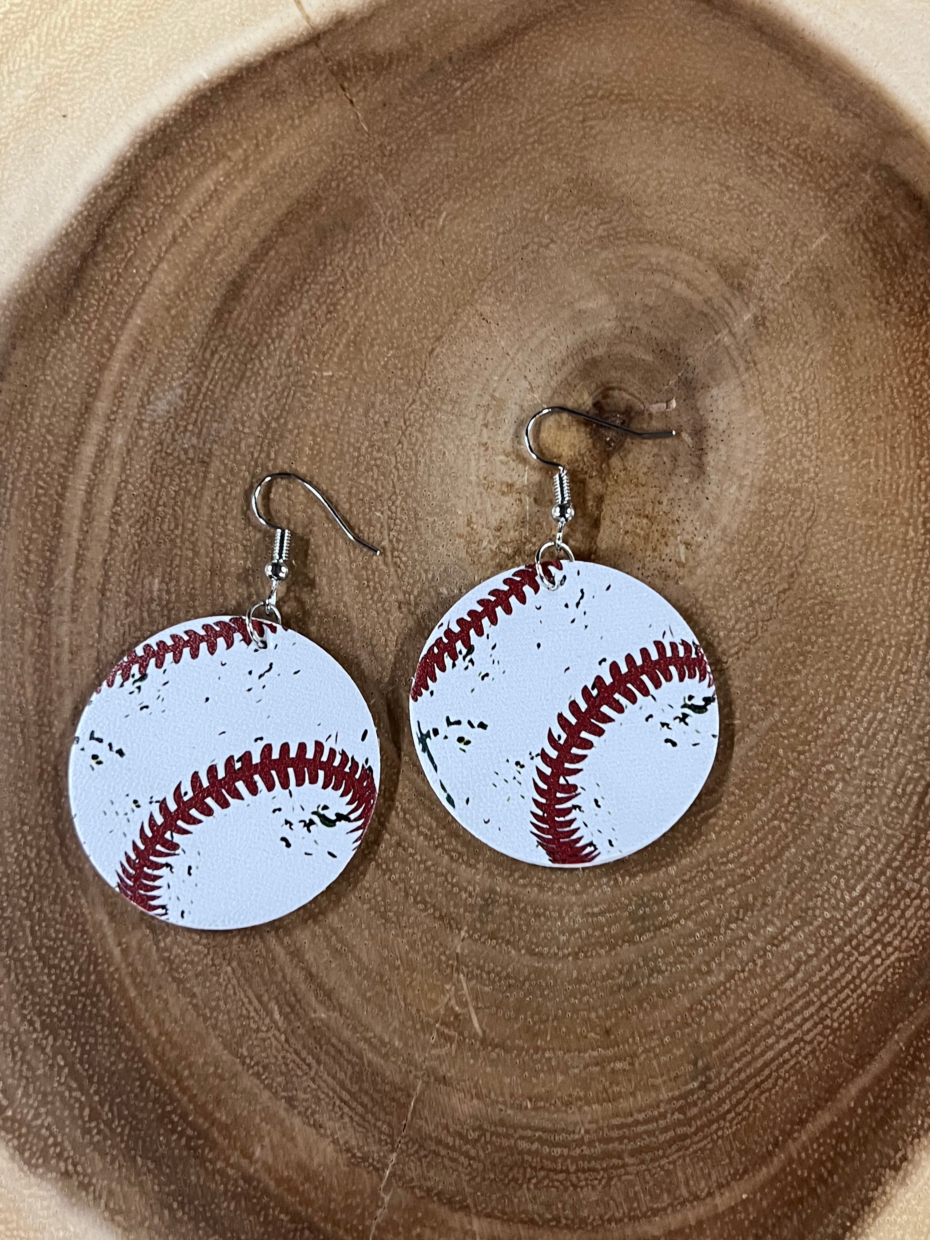 Vegan Leather Earring - Round Baseball