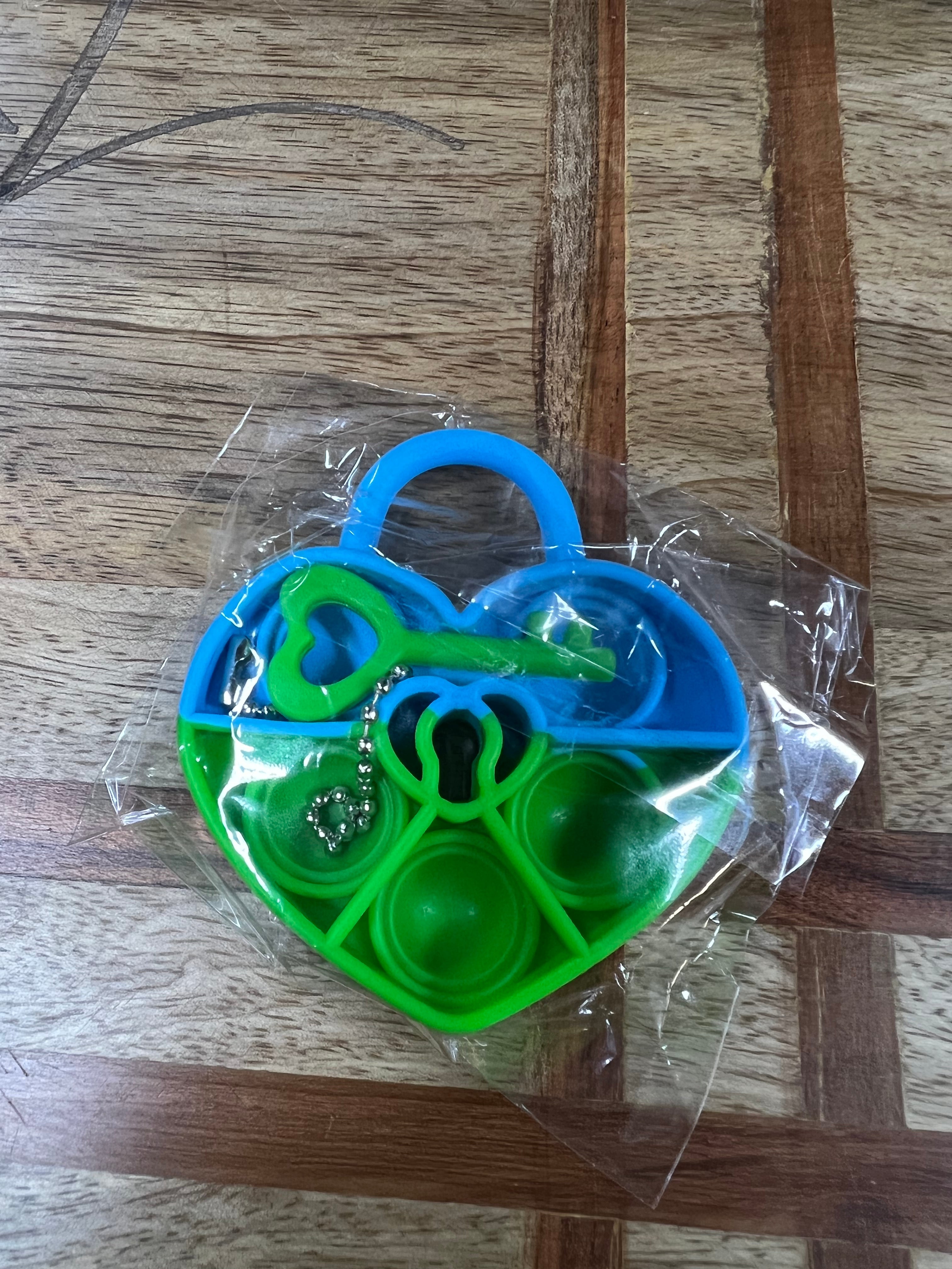 Pop Toy Keyring - Blue and Green Heart with Key