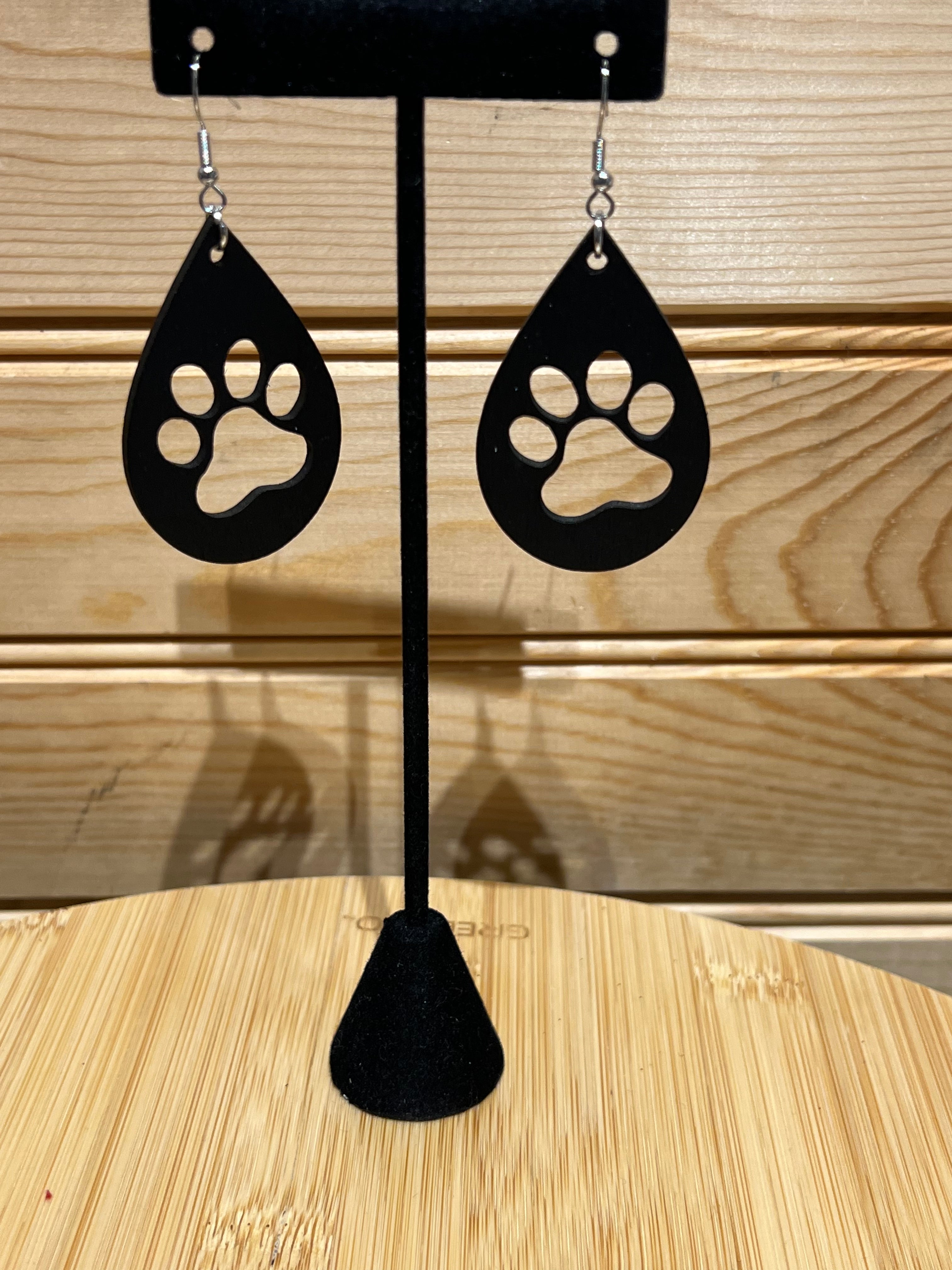 Black Wood Earring - Puppy Paw