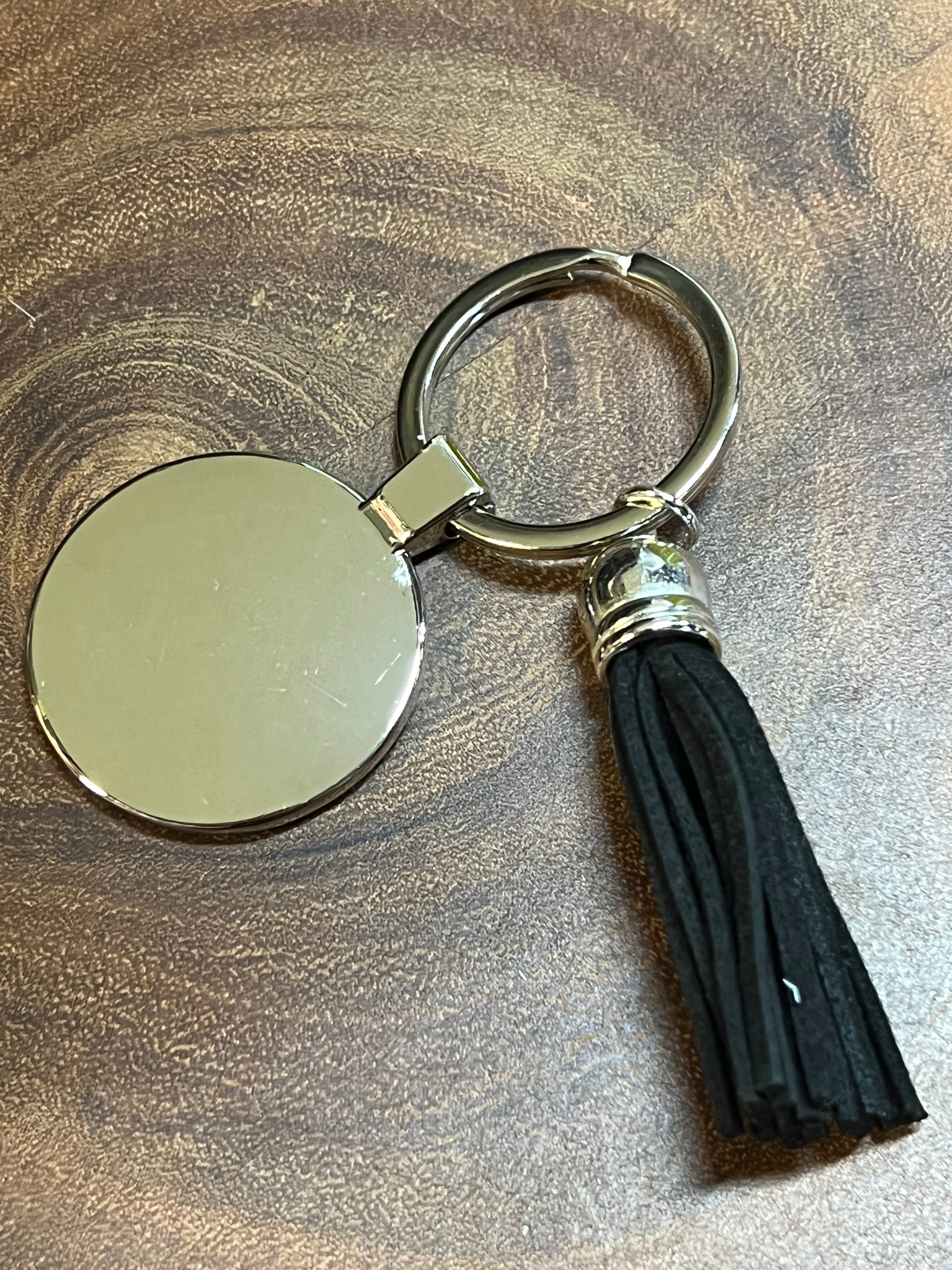 Metal Disc Keyring with Black Tassel