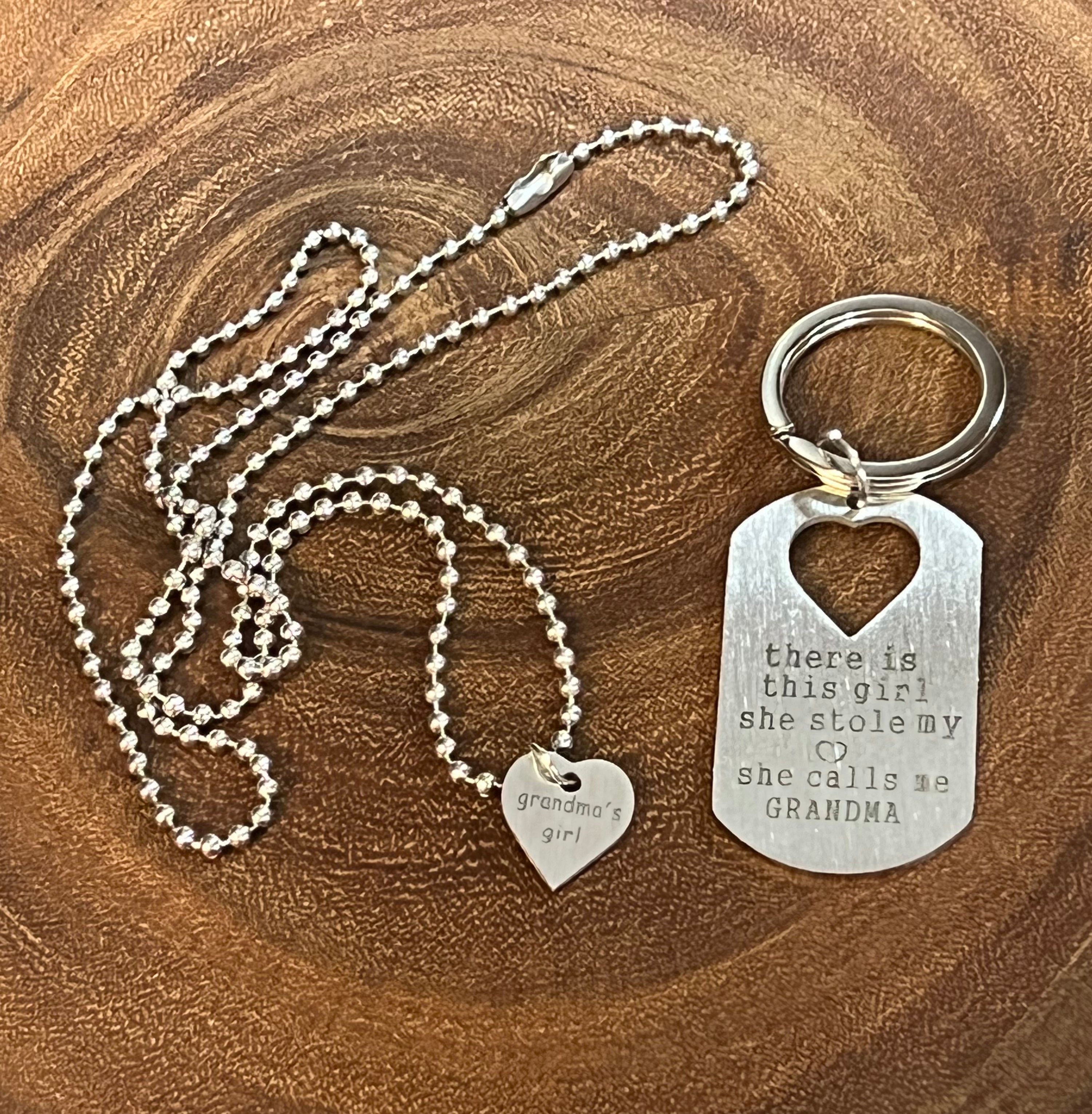 GrandMa's Dog Tag Keyring with Grandma’s girl Heart Necklace