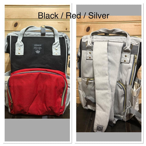 Diaper Backpack - Black/Red/Silver
