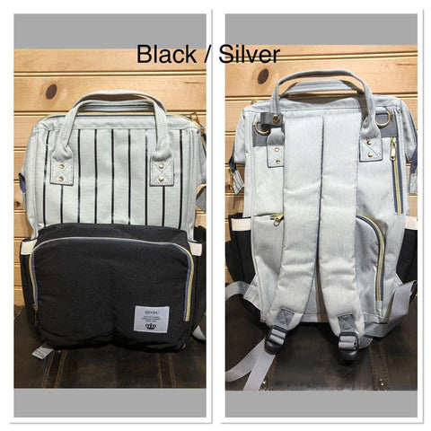 Diaper Backpack - Black / Silver Pinstripe