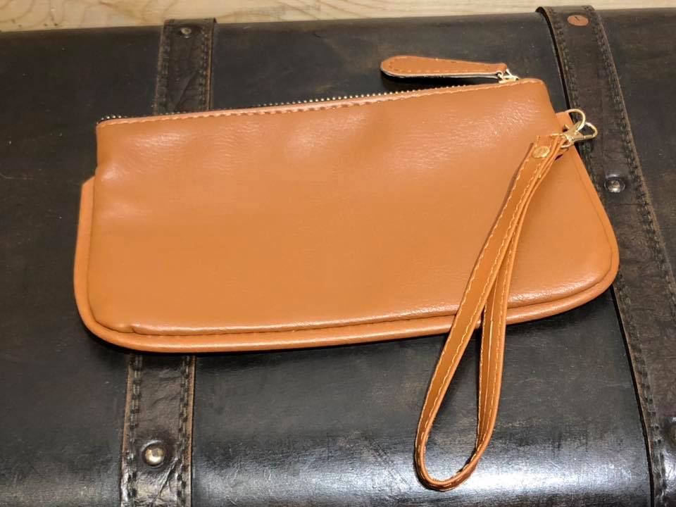 Vegan Leather Wristlet - Brown