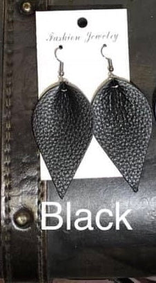 Real Leather Pinch Drop Earrings - Black