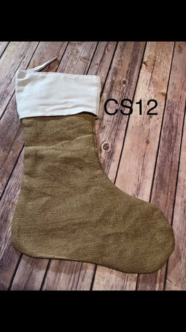 Christmas Stocking - CS12 - Real Burlap with White Cuff