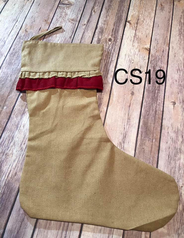 Christmas Stocking - CS19 - Tan with Double Ruffle