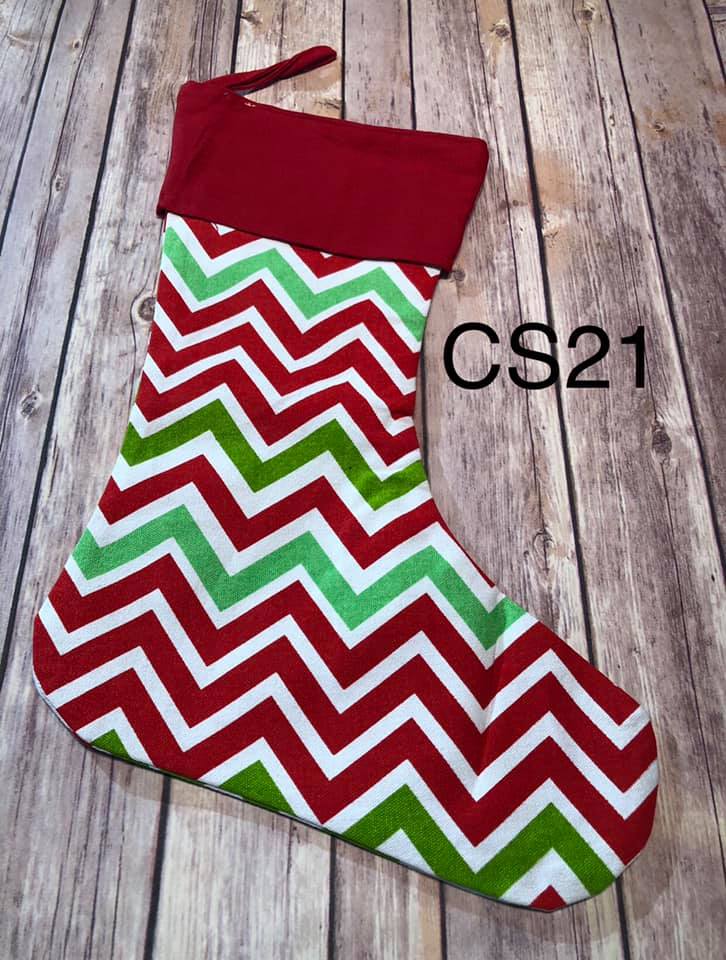 Christmas Stocking - CS21 Chevron 3 Red 1 dark Green, Red, Lite green