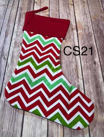 Christmas Stocking - CS21 Chevron 3 Red 1 dark Green, Red, Lite green