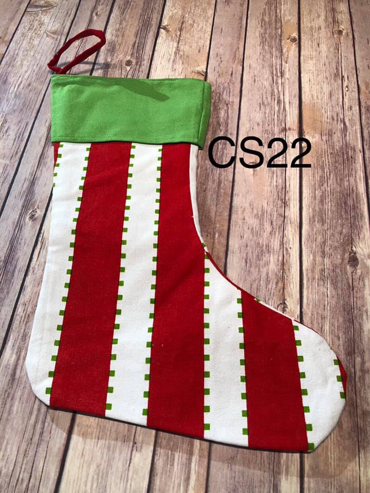 Christmas Stocking - CS22 - Red Stripe with Green dash beside stripes