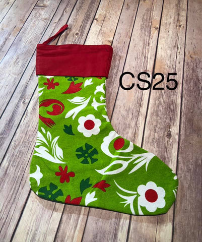 Christmas Stocking - CS25 Green with Floral