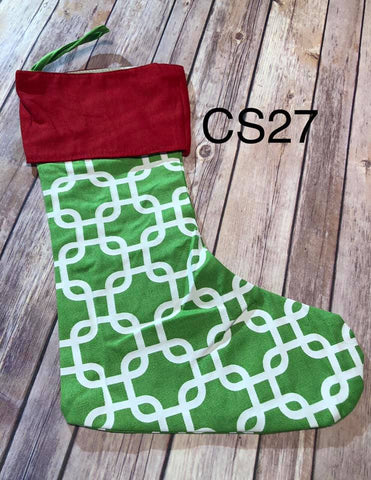 Christmas Stocking - CS27 - Green with Interlocking Square
