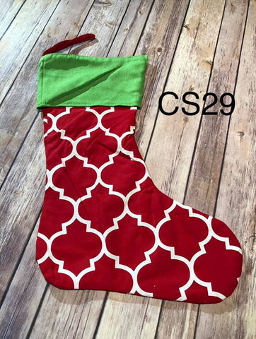 Christmas Stocking - CS29  - Red with Quad Design and Green Cuff