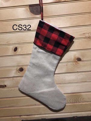 Christmas Stocking - CS32 - Faux Burlap with Red Buffalo Cuff