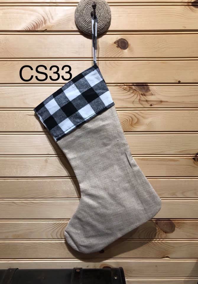 Christmas Stocking - CS33 - Faux Burlap with White Buffalo Cuff