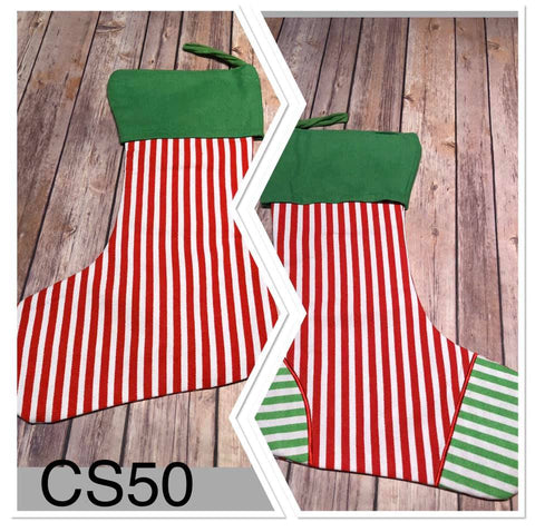 Christmas Stocking - CS50 - Red Stripe with Green stripe toe and heal