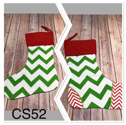 Christmas Stocking - CS52  - Thick Green Chevron with Red Chevron Heal and Toes.