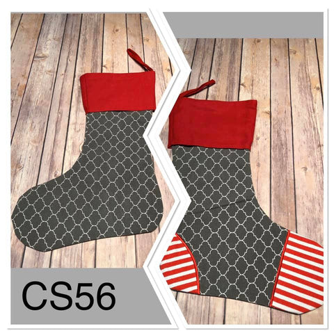 Christmas Stocking - CS56 - Grey with Design and Red Stripe Toe and Heal