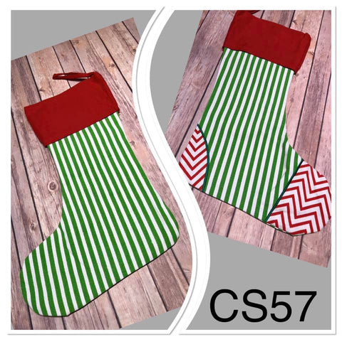 Christmas Stocking - CS57 - Green Stripe with Red Chevron Toe and Heal