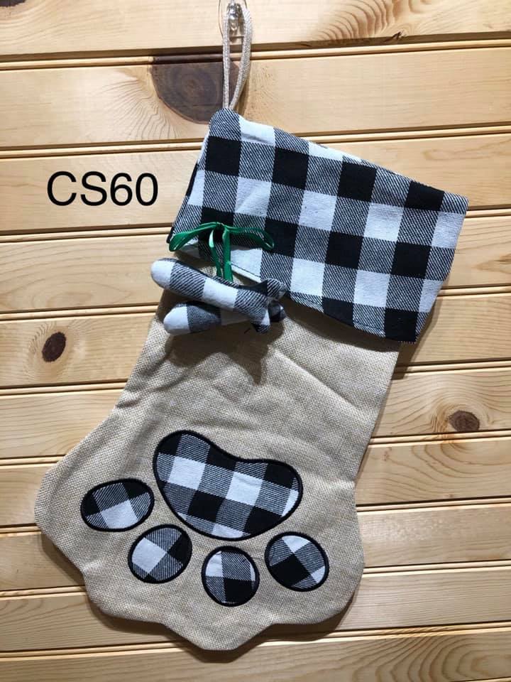 Christmas Stocking - CS60 - Faux Burlap Paw Stocking with fish