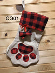 Christmas Stocking - CS61 - Faux Burlap Paw Stocking Red Buffalo with Dog Bone