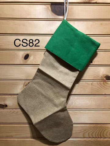 Christmas Stocking - CS82 - Faux Burlap with Green Cuff