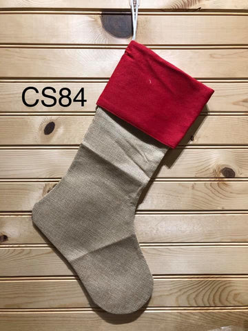 Christmas Stocking - CS84 - Faux Burlap with Red Cuff