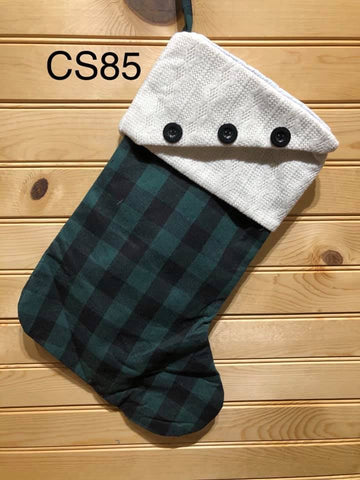 Christmas Stocking - CS85 - Green Buffalo Sweater Stocking with White Cuff and 3 buttons
