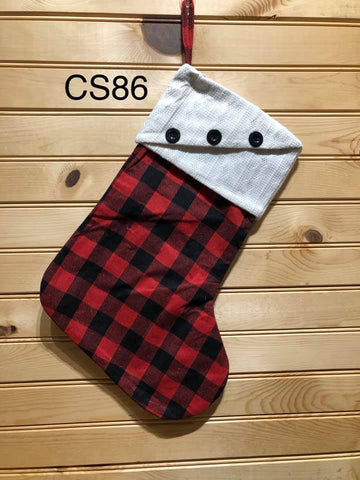 Christmas Stocking - CS86 - Red Buffalo Sweater Stocking with White Cuff and 3 buttons