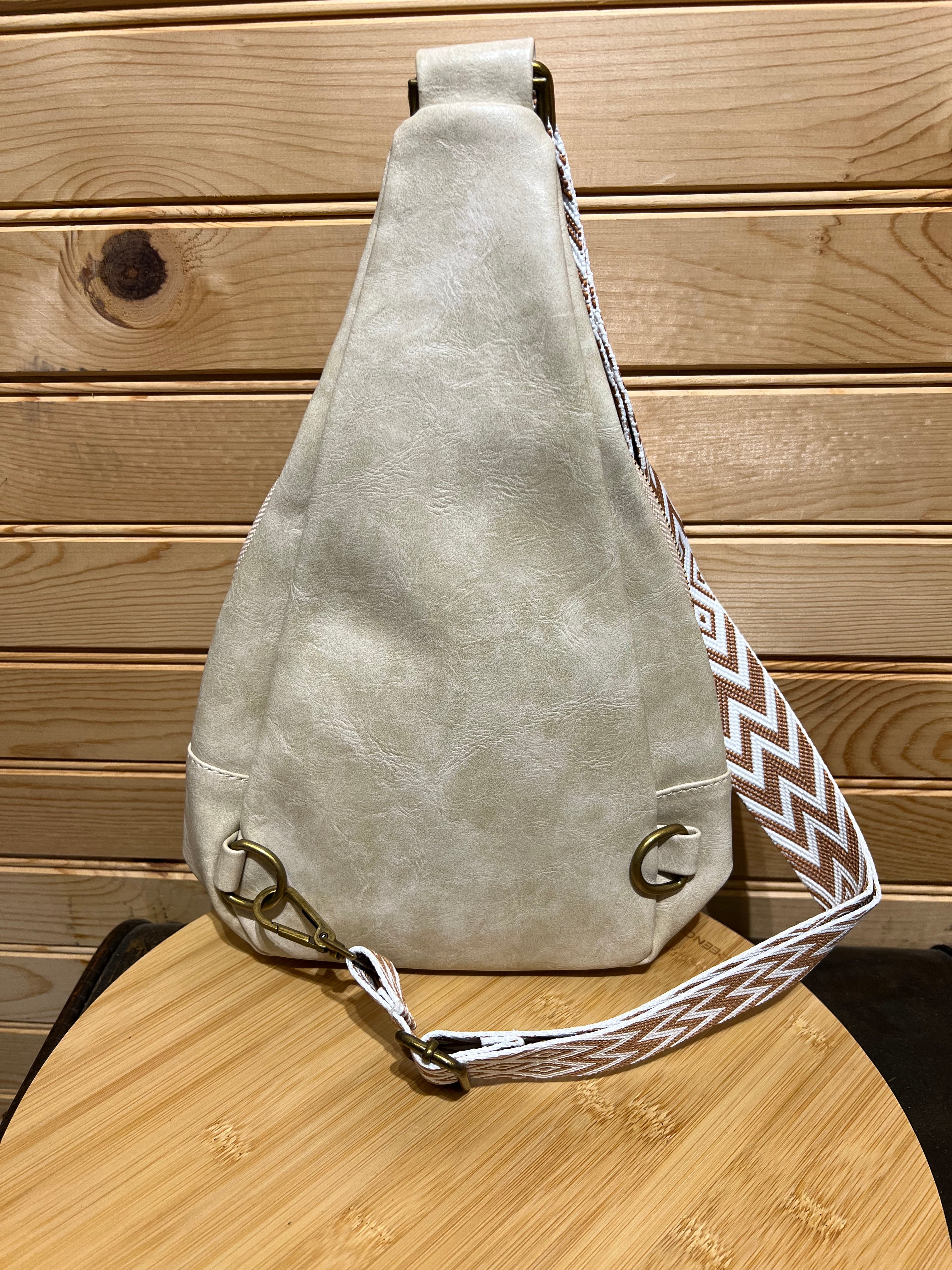 LARGE Vegan Leather Sling Bag - Beige