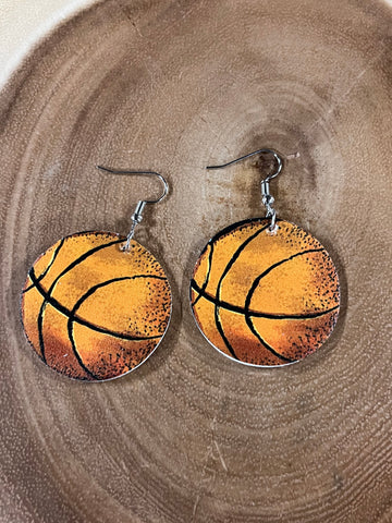 Vegan Leather Earring - Round Basketball