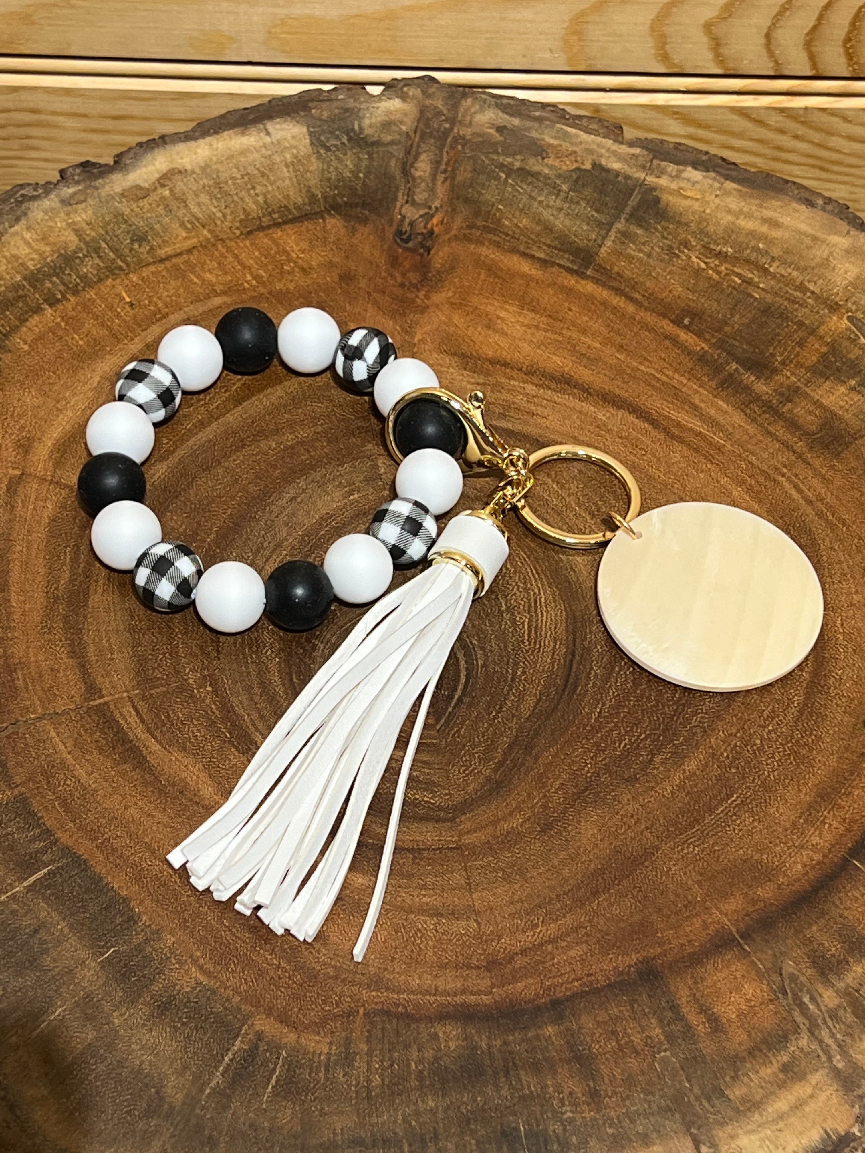 White Buffalo Silicone Bead Bracelet Keyring